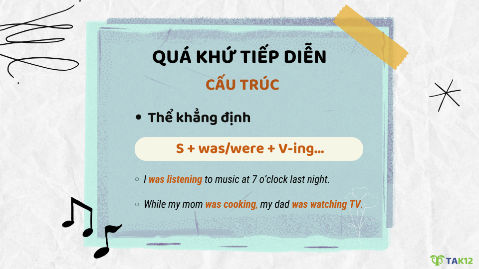 Cấu trúc thể khẳng định thì quá khứ tiếp diễn