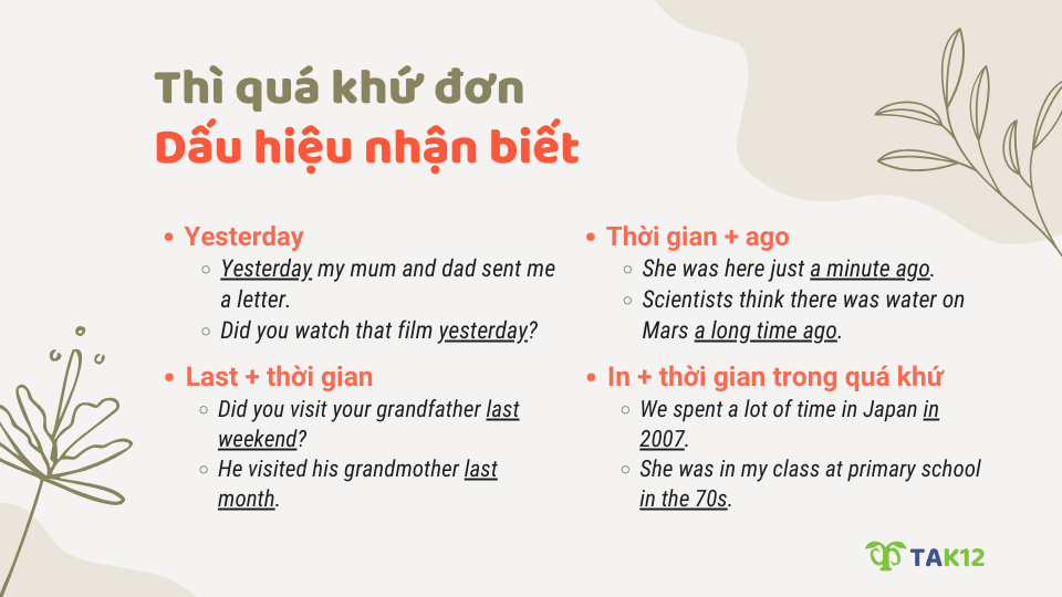 Dấu hiệu nhận biết thì quá khứ đơn