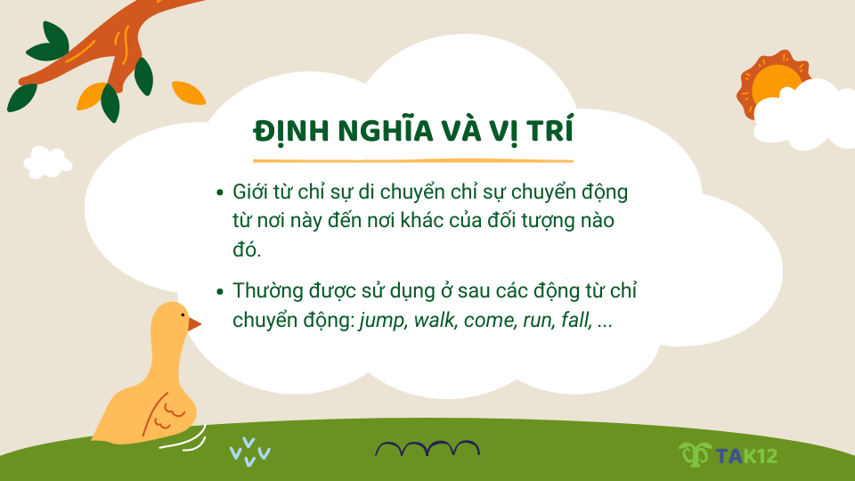 Định nghĩa giới từ chỉ sự chuyển động