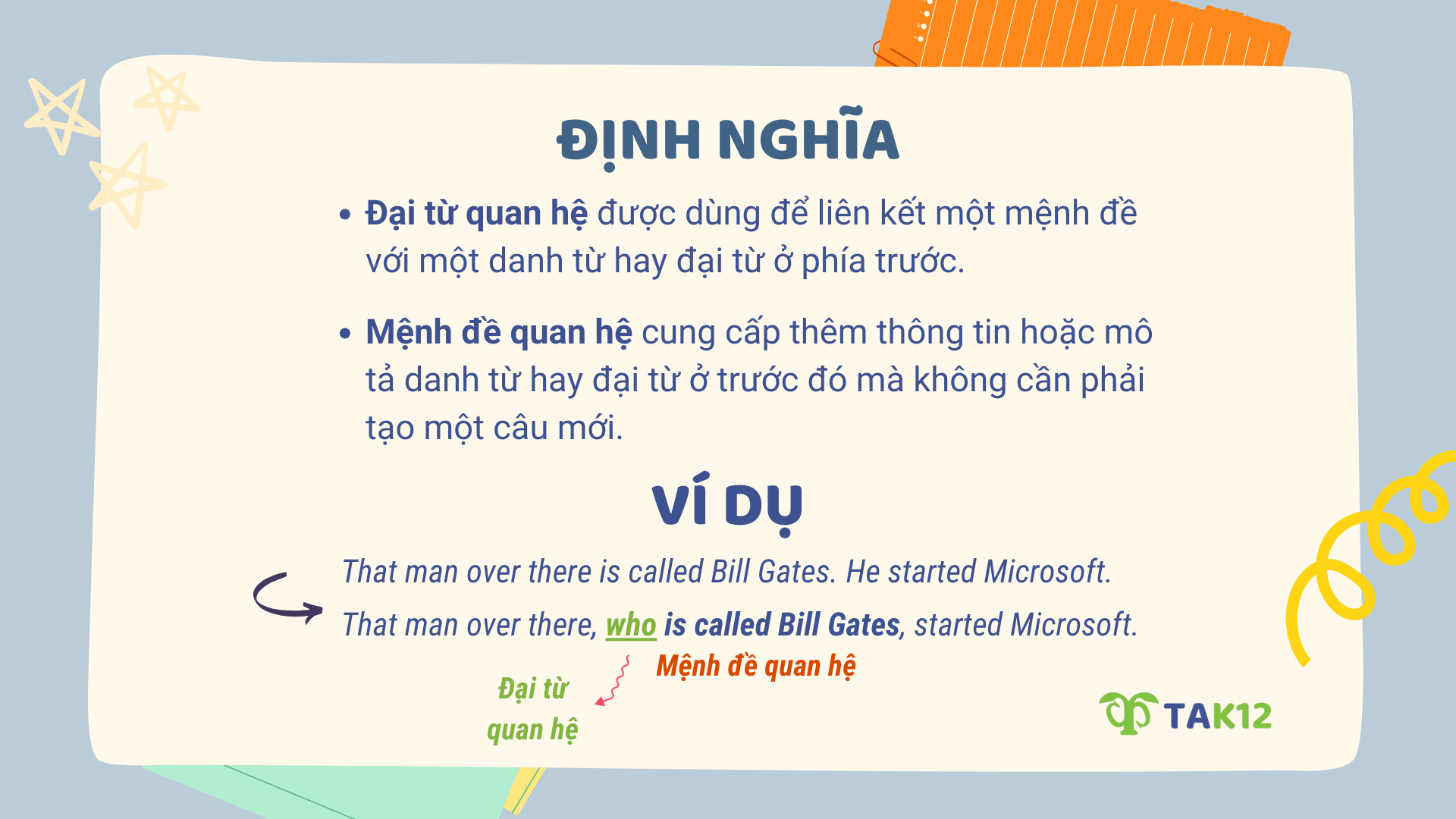 Định nghĩa đại từ quan hệ và mệnh đề quan hệ