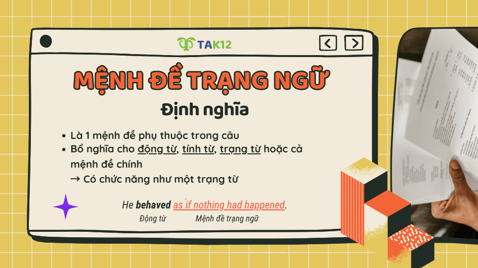 Định nghĩa mệnh đề trạng ngữ