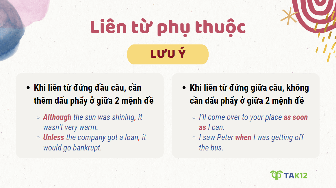 Lưu ý về cách dùng liên từ phụ thuộc