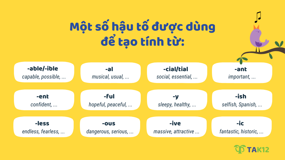 Một số hậu tố được dùng để tạo tính từ