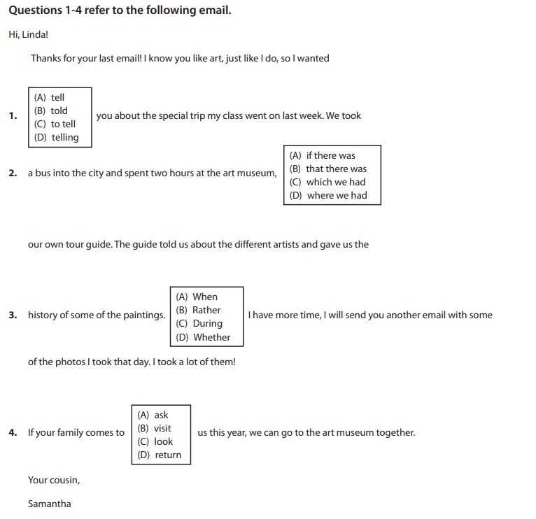 Câu hỏi mẫu phần Language Form and Meaning