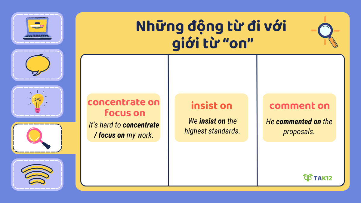 Những động từ đi với giới từ on