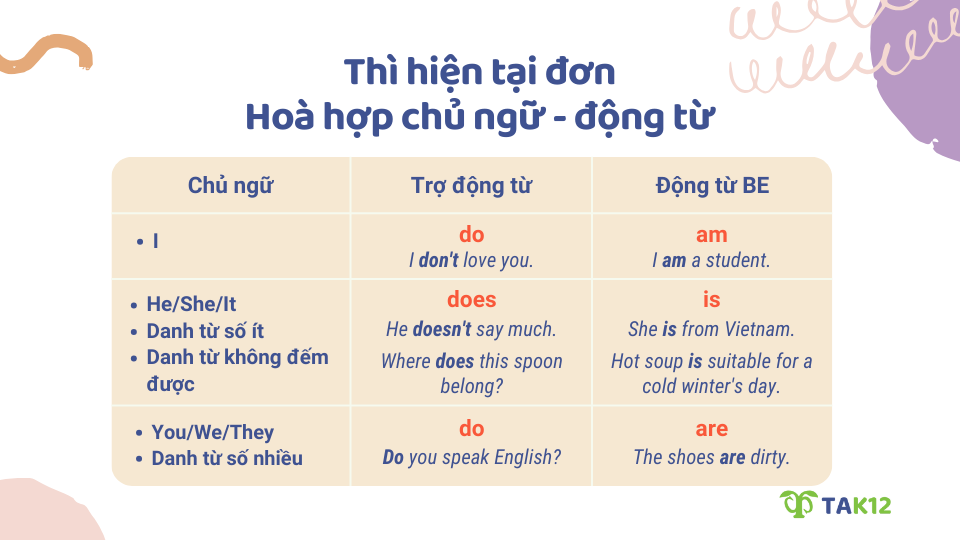 Sự hoà hợp chủ ngữ - động từ thì hiện tại đơn