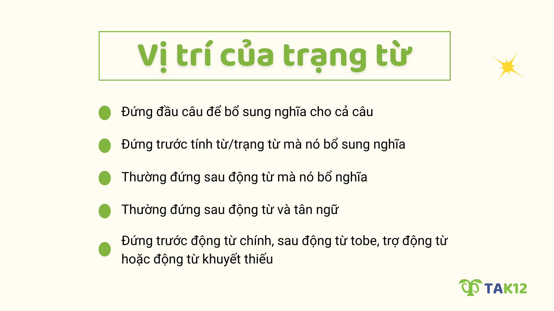 Vị trí của trạng từ