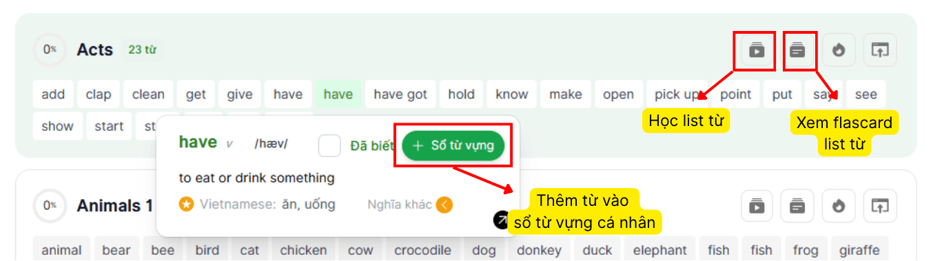 Cách học các set từ trên azVocab
