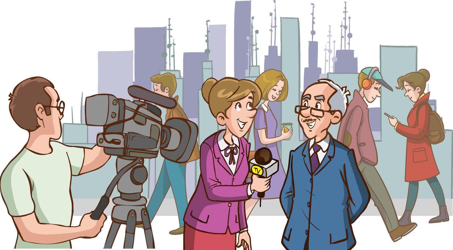 vector illustration of journalist doing street interview 40532098 Vector  Art at Vecteezy
