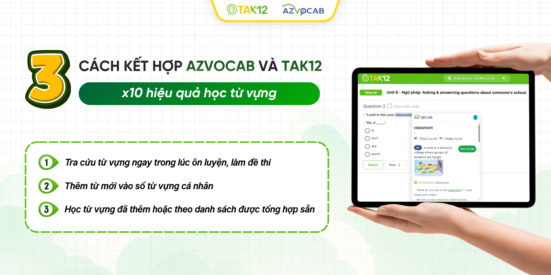 Tra từ ngay khi làm đề thi trên TAK12