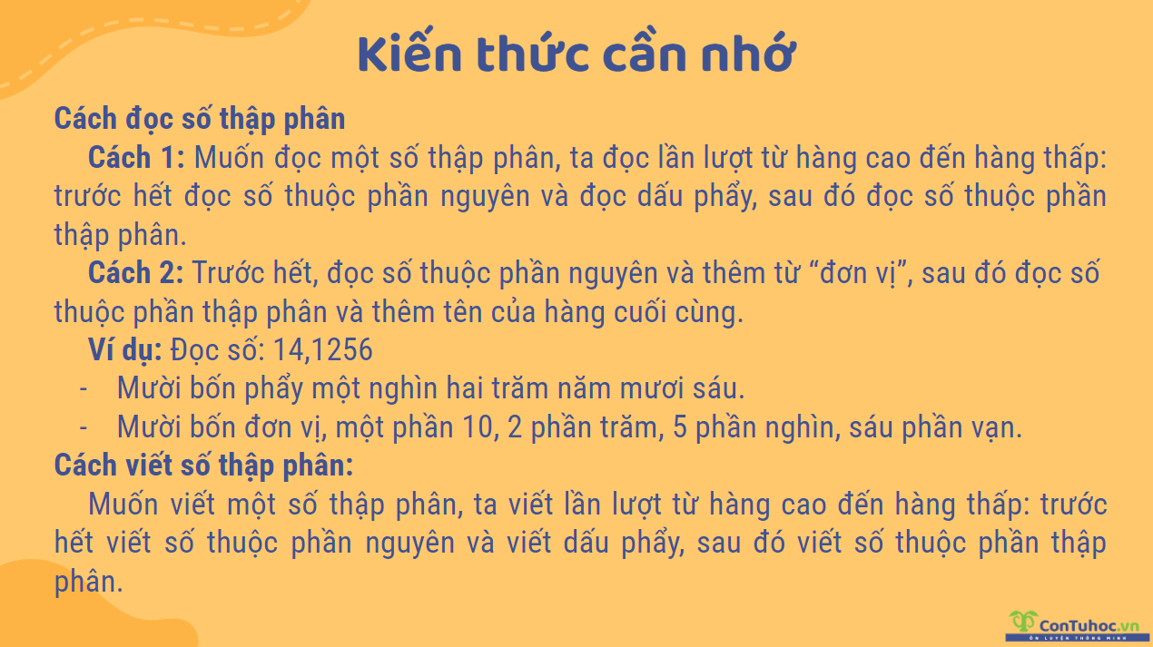 Cách đọc và viết số thập phân