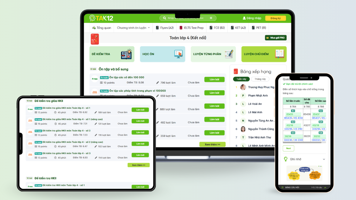 Chương trình Học tốt Toán lớp 4 - Kết nối tri thức trên TAK12