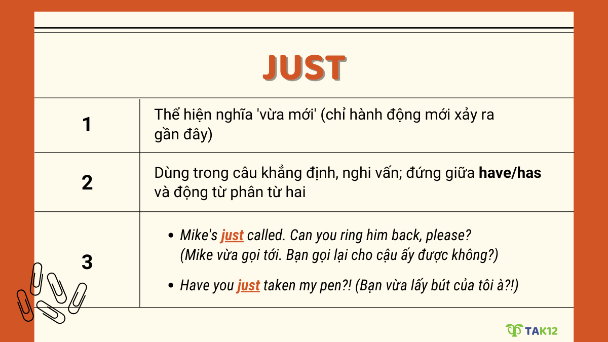 Cách dùng Just trong thì hiện tại hoàn thành