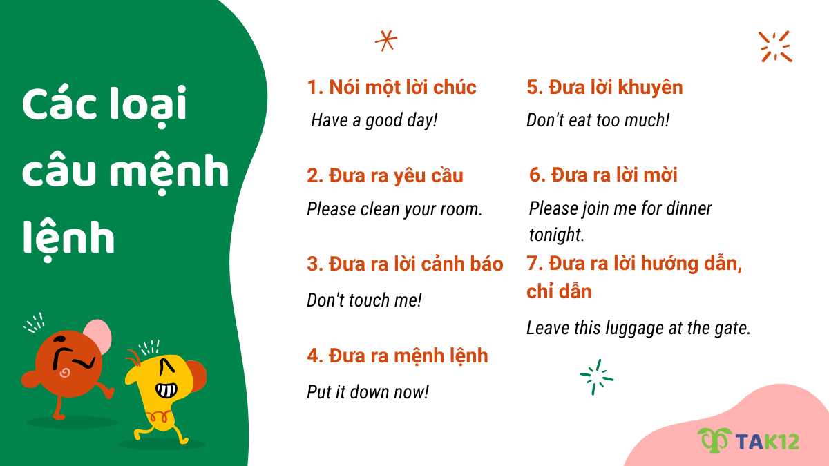 Các loại câu mệnh lệnh