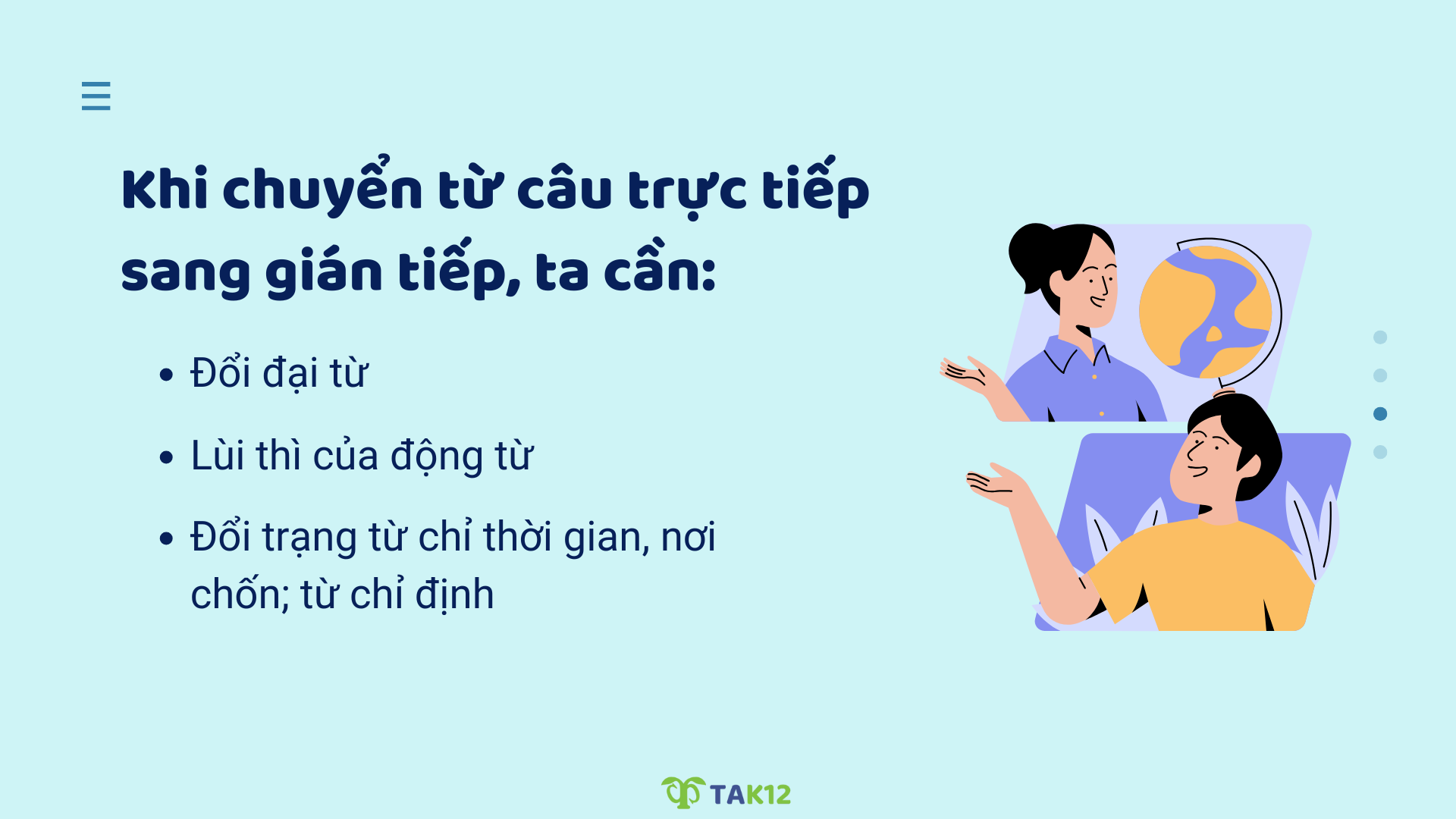 Cách chuyển từ câu trực tiếp sang gián tiếp