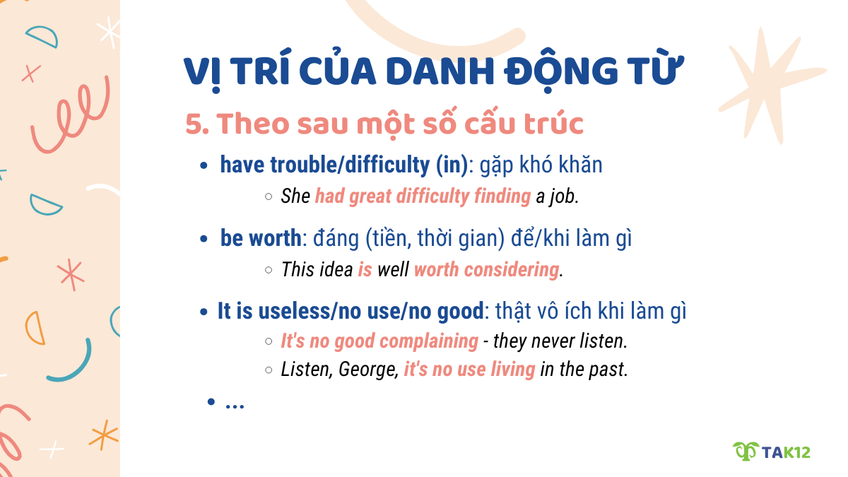 Danh động từ đứng sau các cấu trúc khác