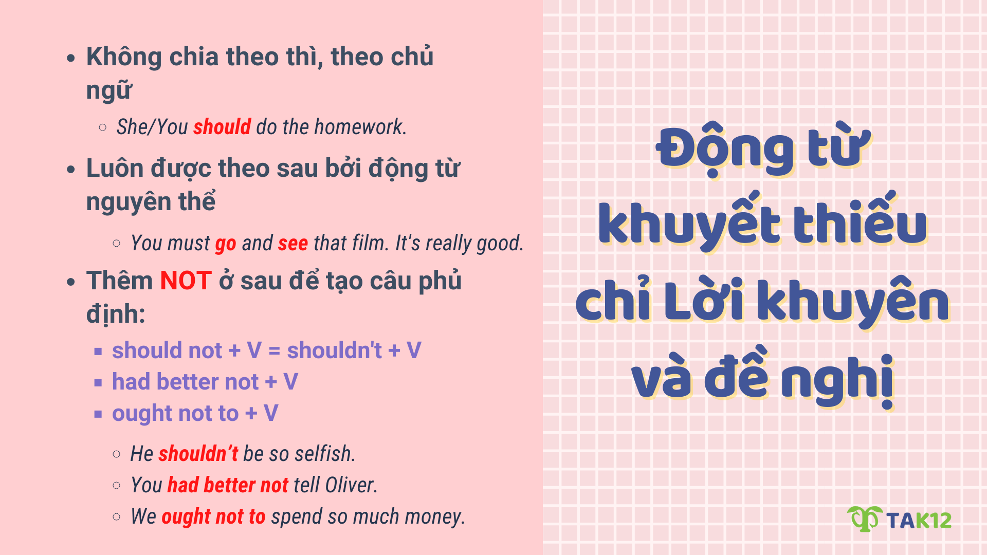 Động từ khuyết thiếu chỉ lời khuyên và đề nghị