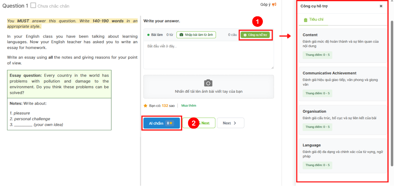 Làm sao để sử dụng tính năng chấm chữa bài viết bằng AI?