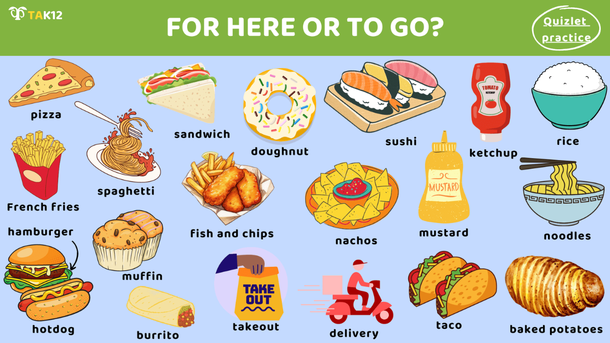 Từ vựng Toefl Primary Step 2 - chủ đề For here or to go?