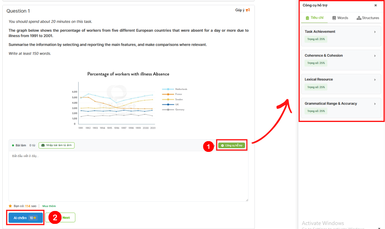 Làm sao để sử dụng tính năng chấm chữa bài viết bằng AI?