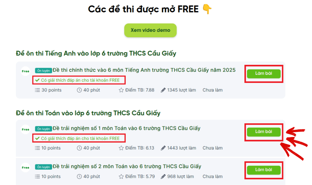 Bước 1 chọn quiz free