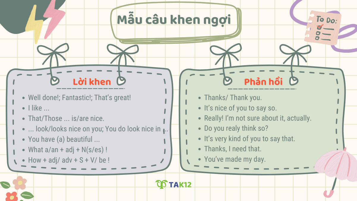 Một số mẫu câu khen ngợi bằng tiếng Anh