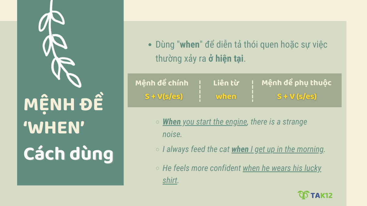 Mệnh đề chỉ thời gian với "when" thì hiện tại