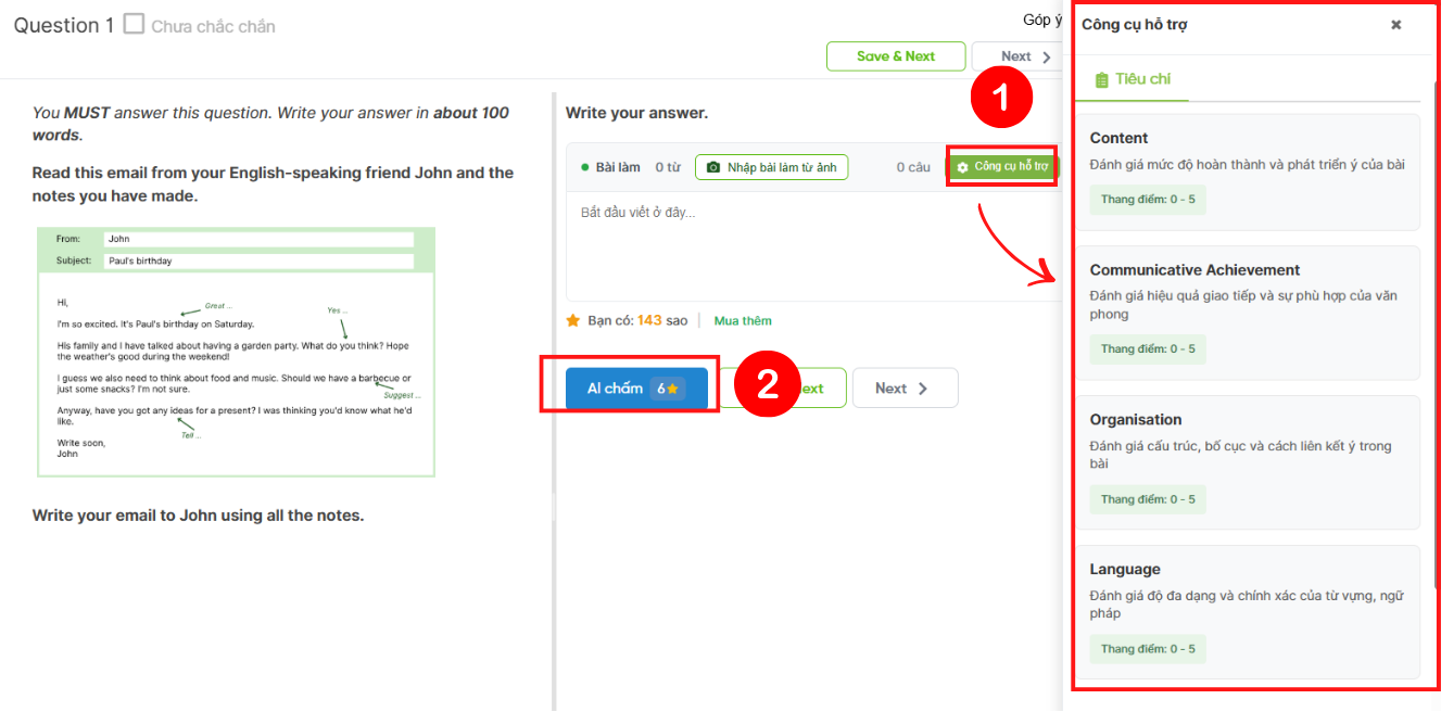 4.2. Làm sao để sử dụng tính năng chấm chữa bài viết bằng AI?