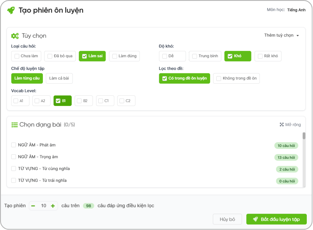 phiên ôn luyện tiếng Anh