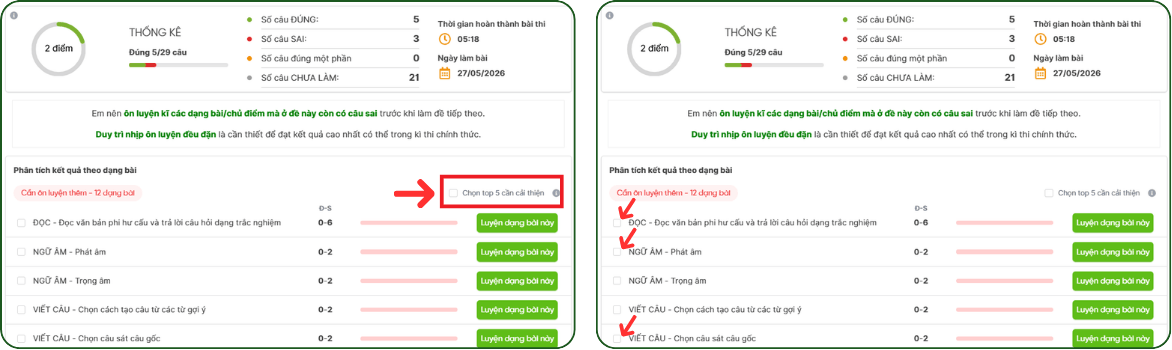 tạo phiên sau khi làm đề