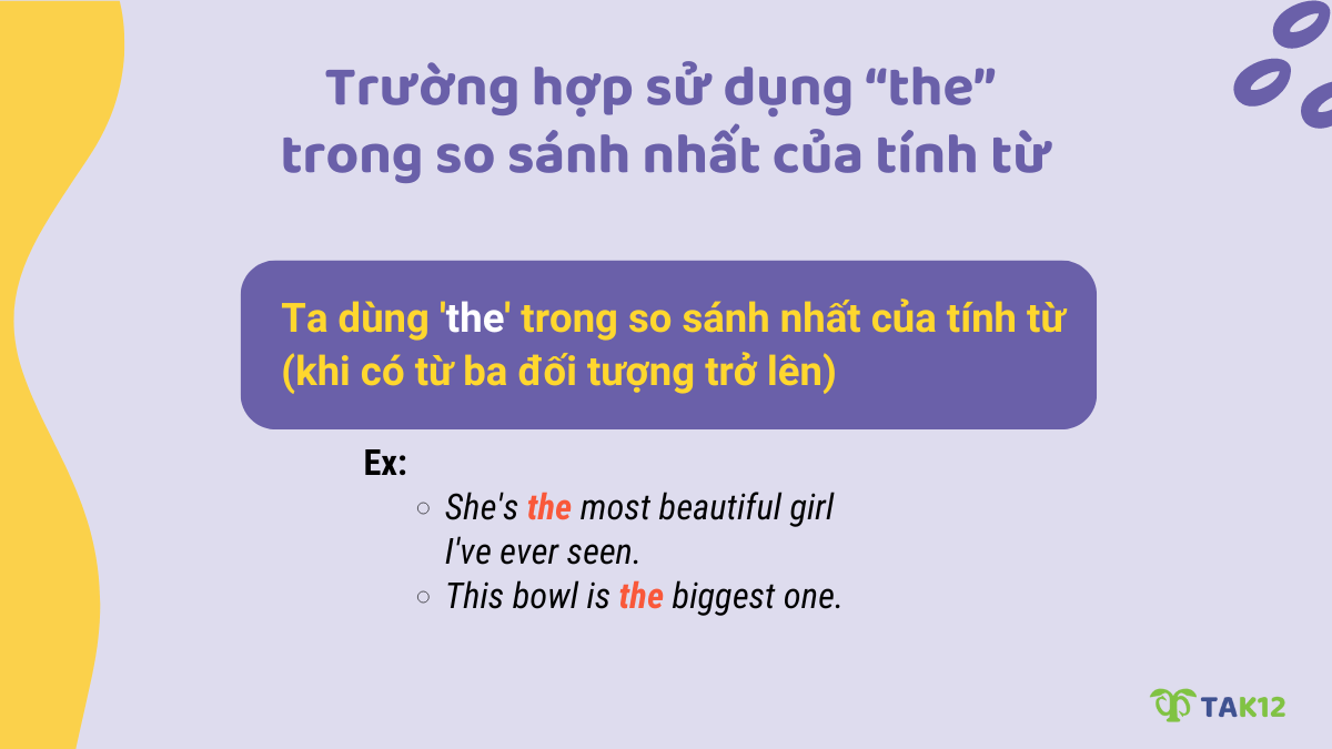 Tính từ ở dạng so sánh nhất đi với mạo từ "the"