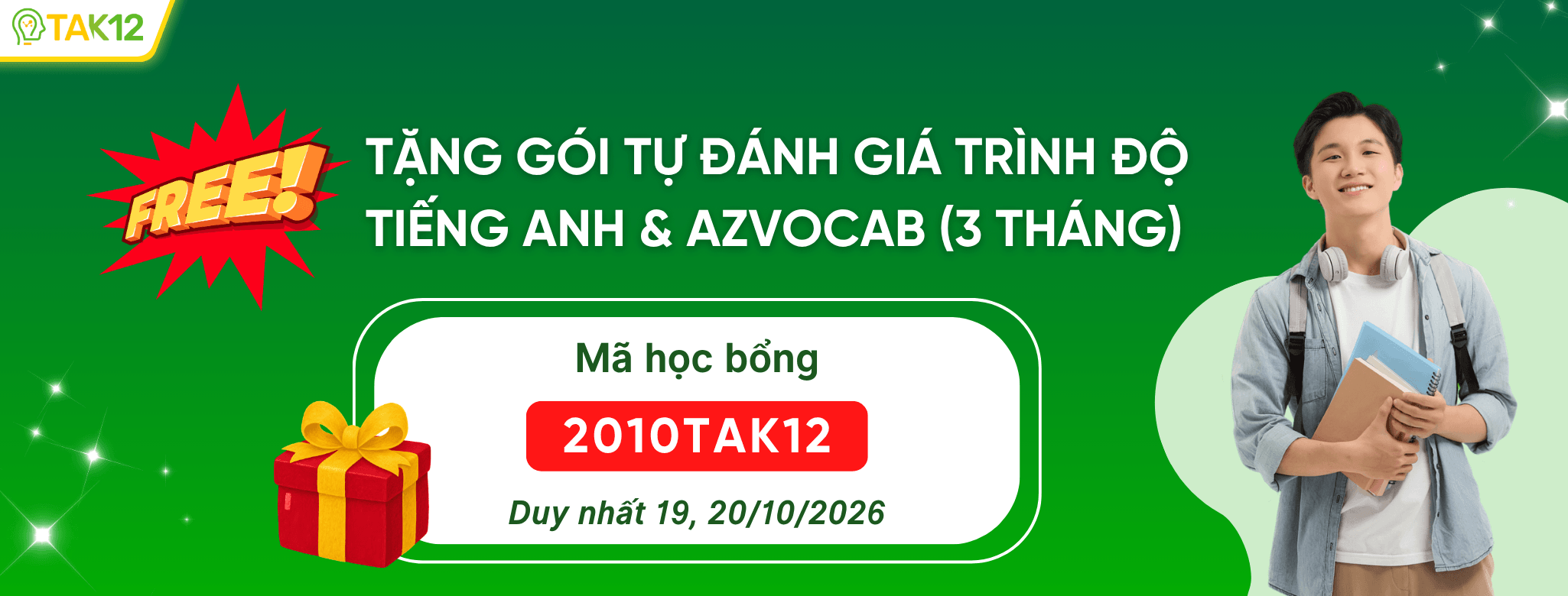 Mừng 20/10 tặng Chương trình Tự đánh giá trình độ Tiếng Anh và azVocab PRO 3 tháng