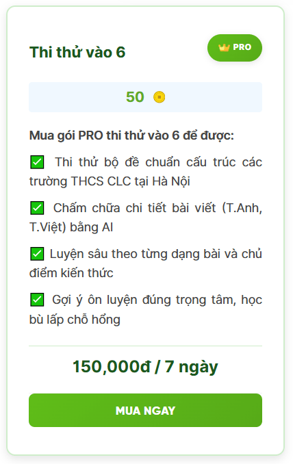 G&oacute;i PRO Thi thử v&agrave;o lớp 6