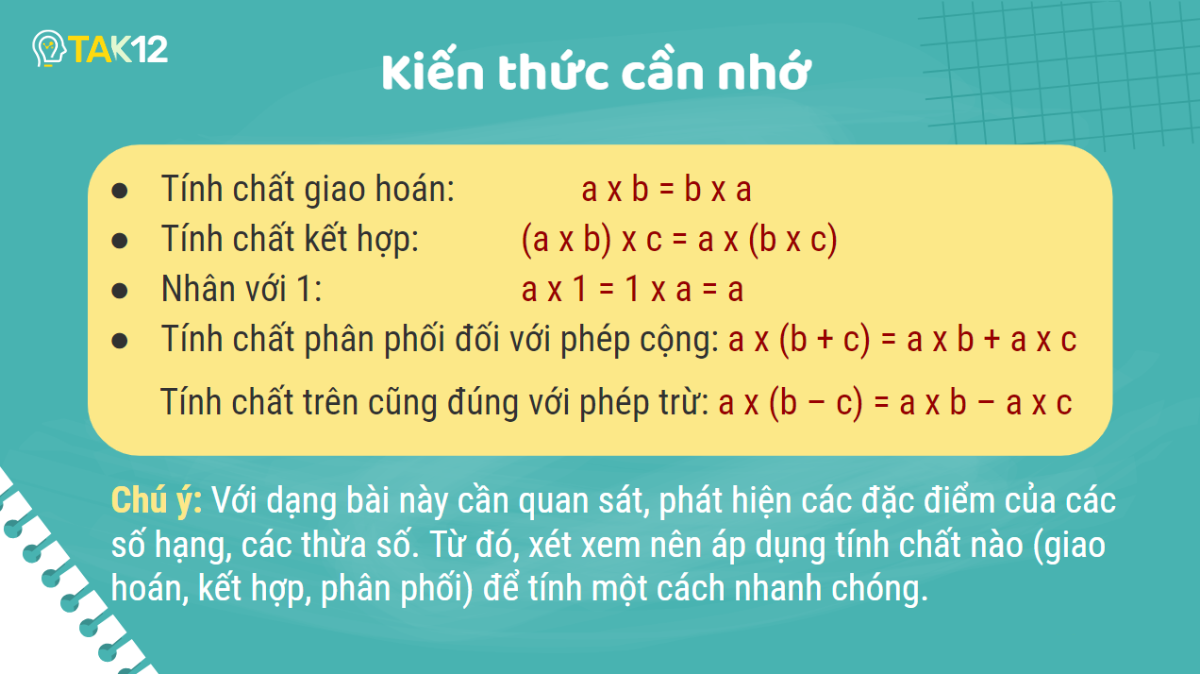 Các tính chất của phép nhân