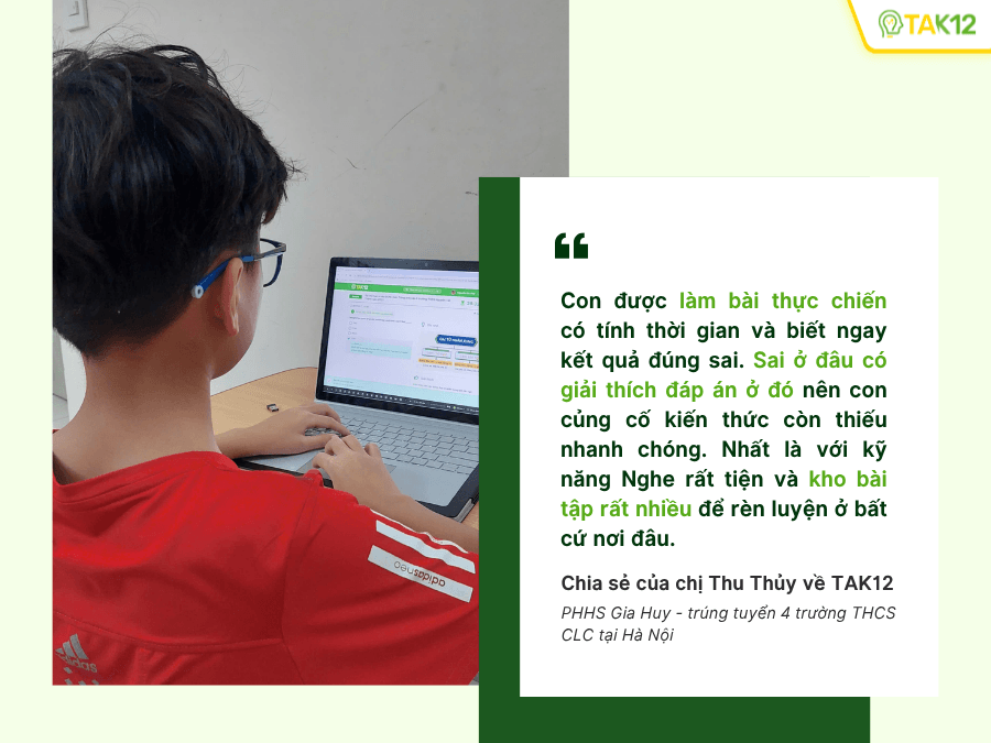 Nhận xét của mẹ Gia Huy về chương trình ôn luyện trên TAK12