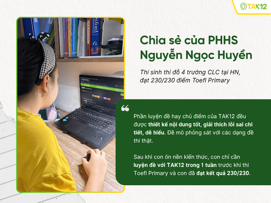 Nhận xét của mẹ Ngọc Huyền về chương trình ôn luyện trên TAK12